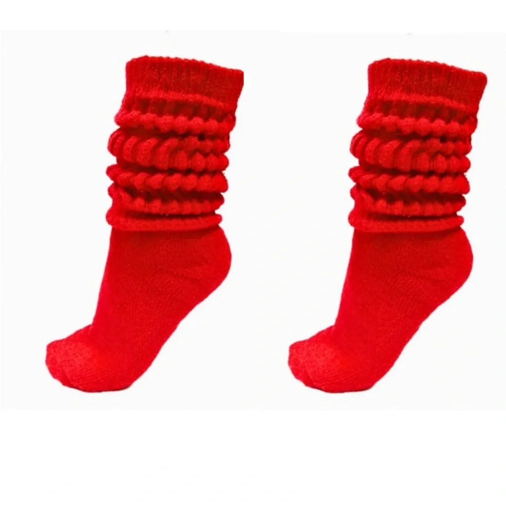 Bundle 2/$17 or 3/$25 NEW Thick Red Slouch Cotton Knee High Scrunch Sock